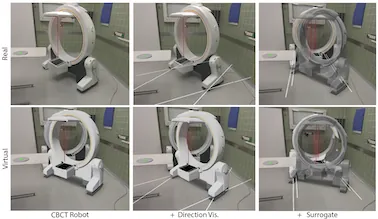 Teaser image: XR Prototyping of Mixed Reality Visualizations: Compensating Interaction Latency for a Medical Imaging Robot